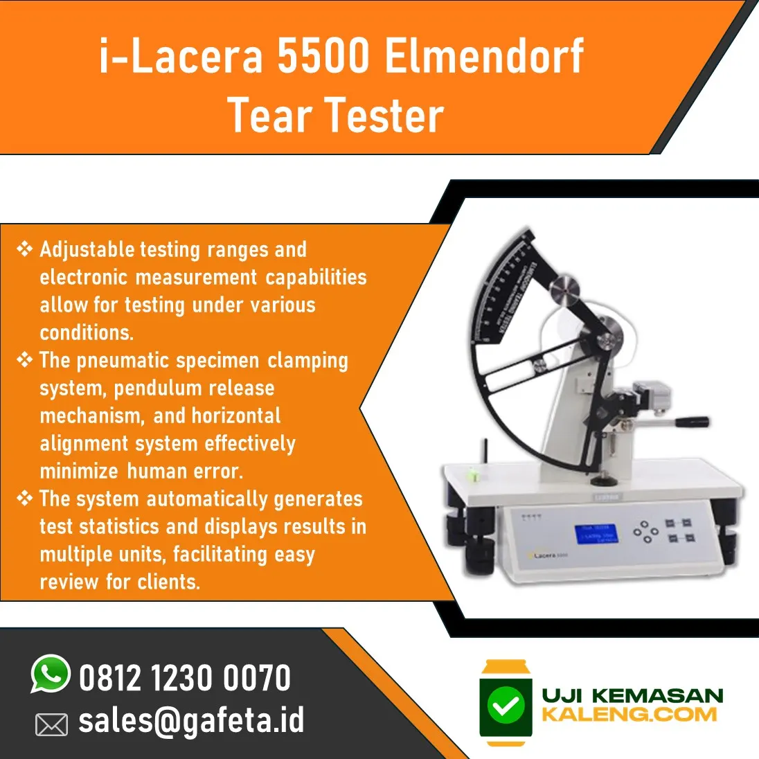 Jual Elmendorf Tear Tester i-Lacera 5500: Uji Tear Resistance